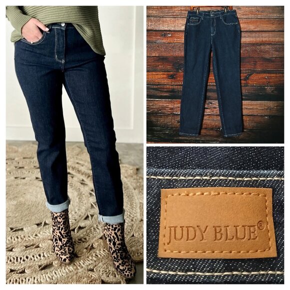 Judy Blue Jeans Size 31 Mom High Rise Dark Wash Denim Super Stretch - Picture 1 of 11